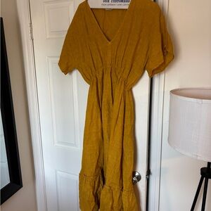 Marigold Yellow V-Neck Linen Dress